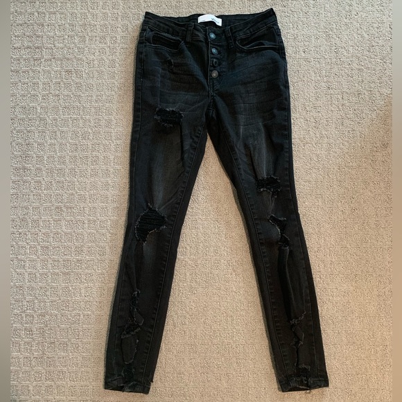 Vervet Black Mid Rise Distressed Legging Jeans with Button-Up Fly, Size 24 - Picture 7 of 11